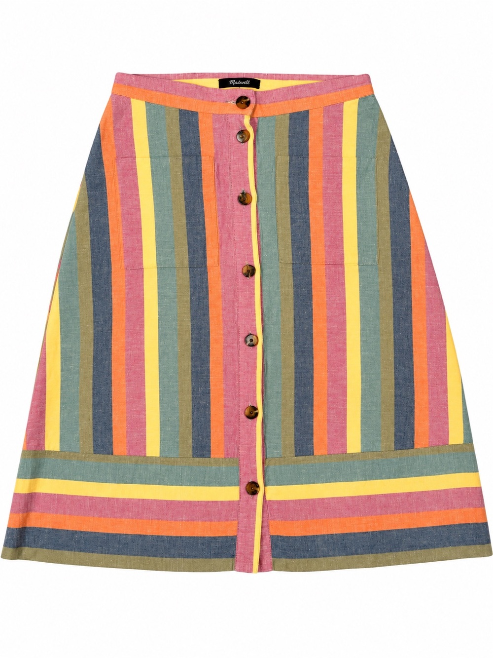 Madewell Multicolor Vertical Stripe A-Line Button Skirt